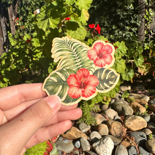 Hibiscus with Monstera Bamboo Sticker