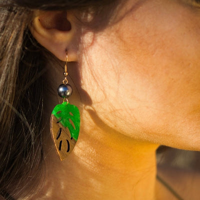 Wooden Leaf Earrings